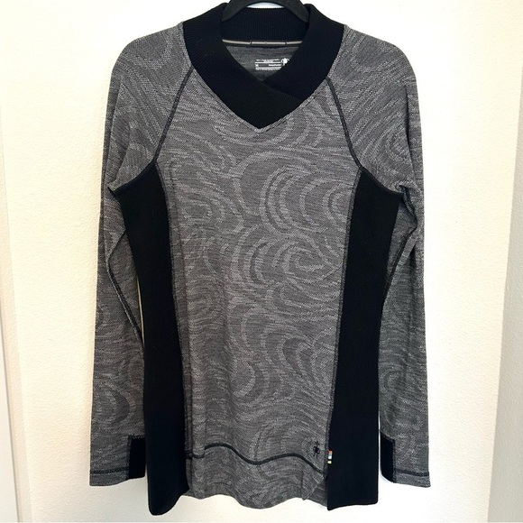 Smartwool V Neck Tunic Sweater Long Sleeves Thumbholes Gray Black Size M Women’s - Picture 1 of 9